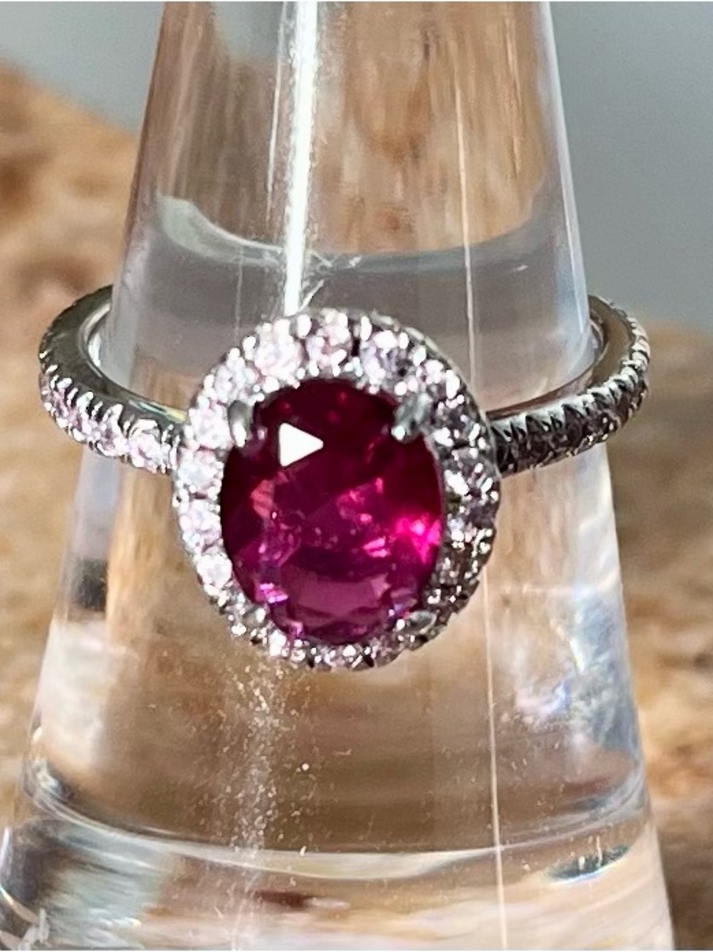 Bomb Party RETRO Silver Halo Ring with Fuchsia Pink Center Stone